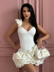 Ivory - Sheath Spandex Ruched V Neck Homecoming Dresses with Ruffles